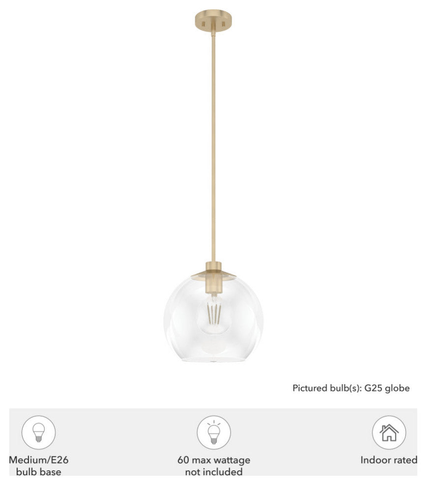 12" Xidane Alturas Gold, Clear Glass 1-Light Pendant
