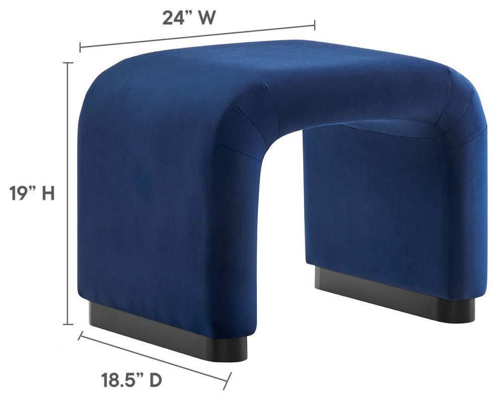 Koda Performance Velvet Waterfall Stool - Black Midnight Blue
