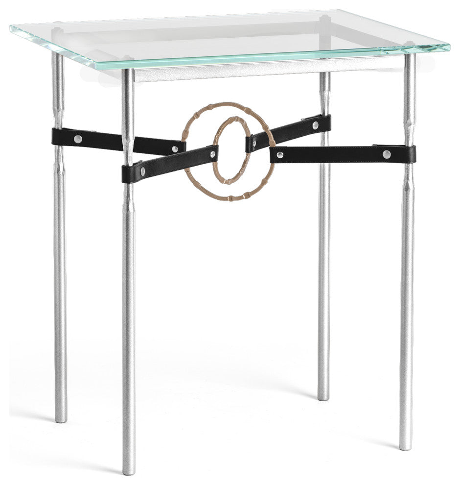 Equus Side Table, Sterling Finish, Soft Gold Accents, Black Leather Strap