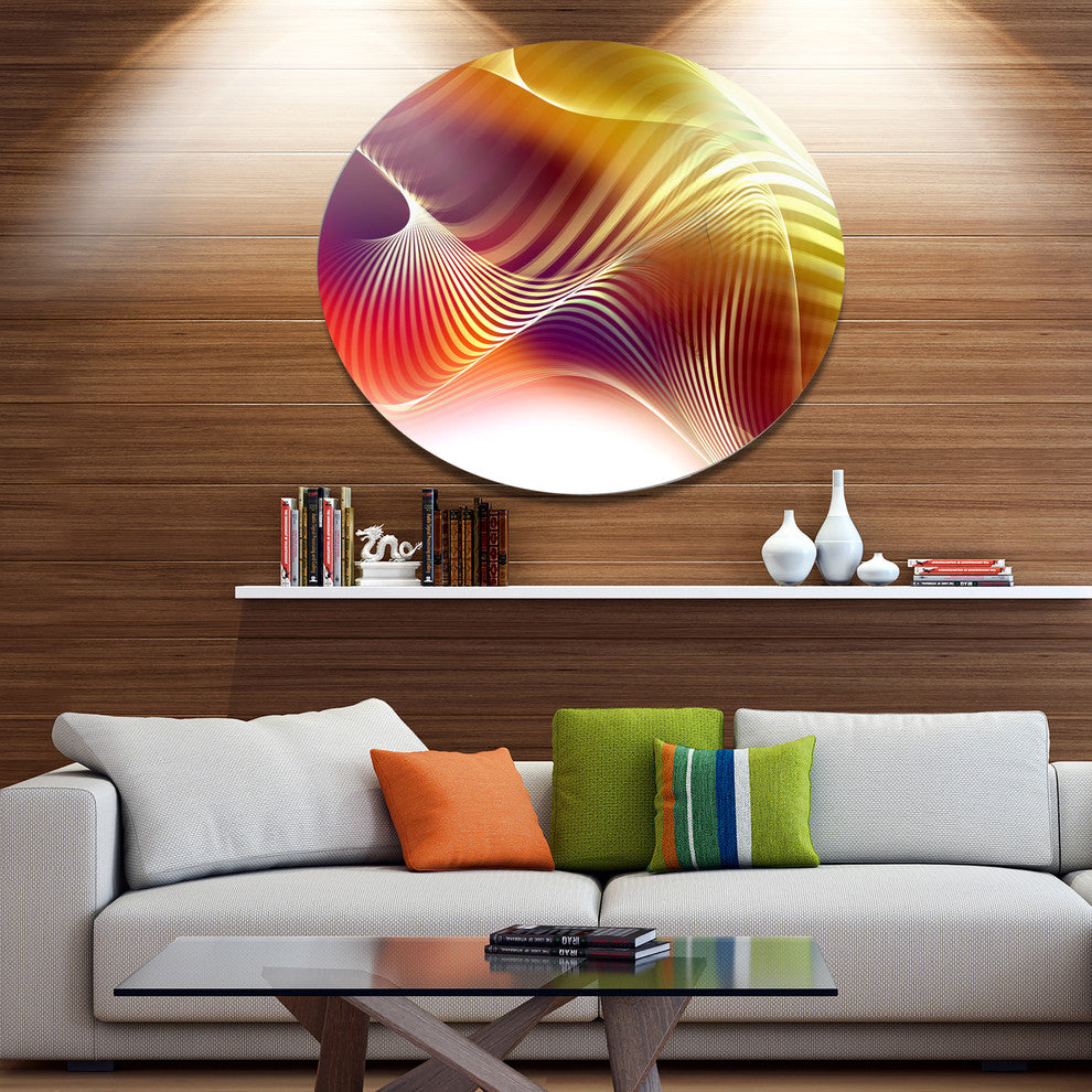 Yellow Abstract Warm Fractal Design, Abstract Disc Metal Artwork, 23"