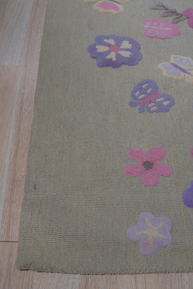 EORC Gray Hand-Tufted Wool Kid's Butterfly Rug 2' x 3'