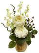 Large Rose and Dancing Daisy, Wooden Pot, White