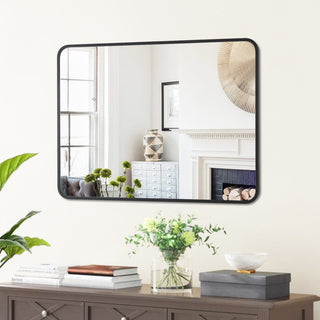 Rounded Rectangular Metal Framed Bathroom Vanity Mirror, 24"x32"