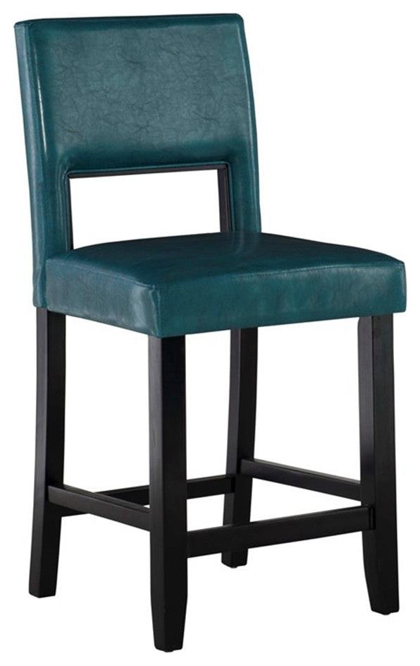 Linon Vega 24.5" Agean Blue Faux Leather & Rubberwood Counter Stool in Black