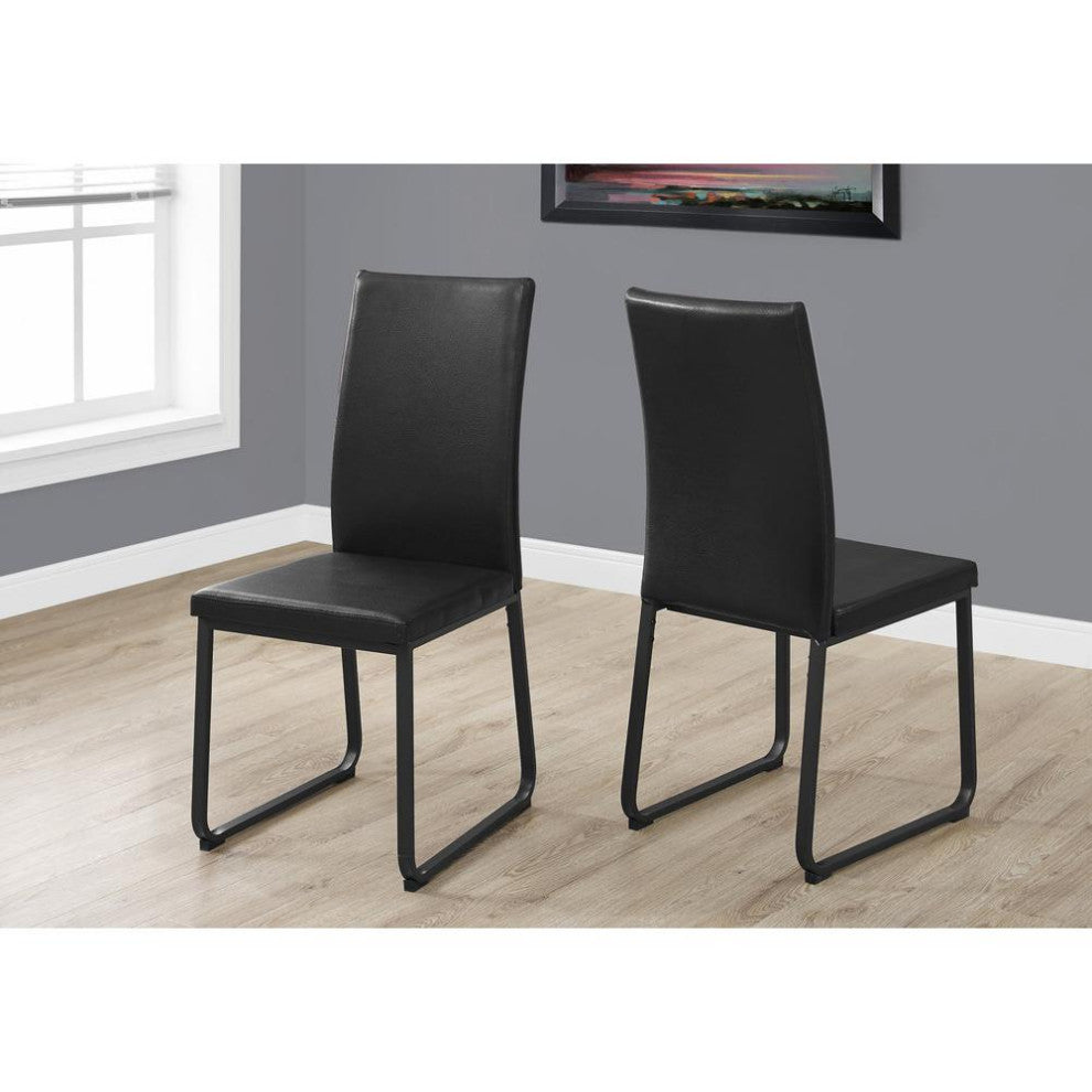 Dining Chair - 2Pcs / 38"H / Black Leather-Look / Black