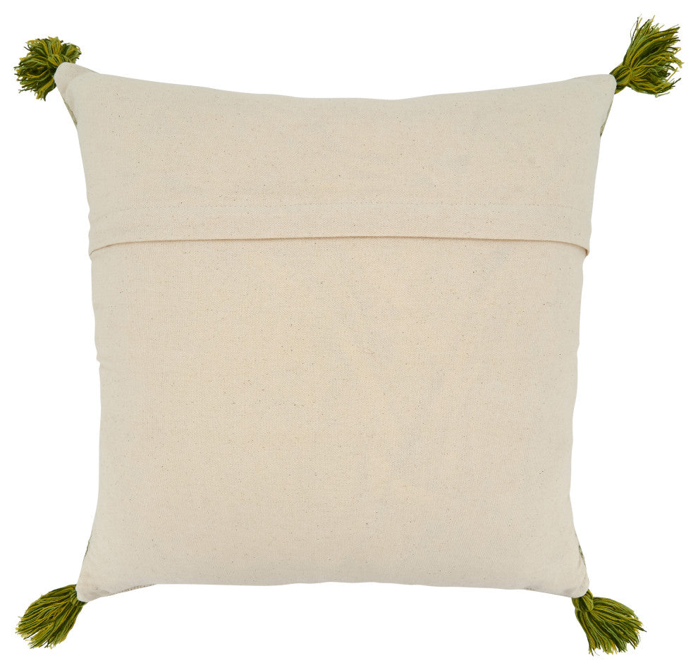 Down Filled Throw Pillow With Embroidered Floral Design, 20"x20", Green