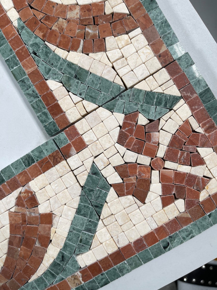 Marble Mosaic Border Listello Tile Clover Red 4.7x12 Polished Tumbled, 1 piece