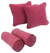 Double-Corded Solid Microsuede Throw Pillows With Inserts, Set of 4, Bery Berry