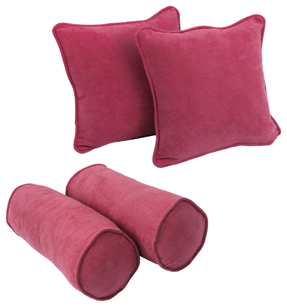 Double-Corded Solid Microsuede Throw Pillows With Inserts, Set of 4, Bery Berry