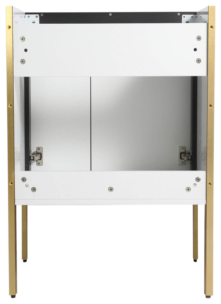 Oakville Bath Vanity, Ceramic Sink, White Matte, 24 Inch, Satin Brass Hardware