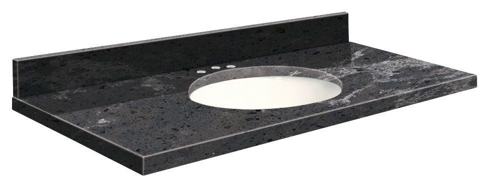 Quartz 25"x22" Vanity Top, White Bowl, Milky Way, 8" Offset