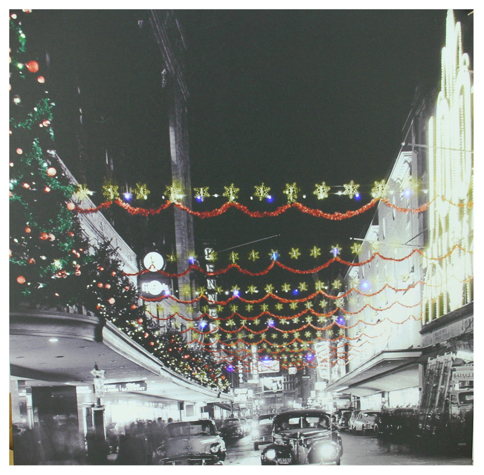 LED Lighted "Christmas on Main Street, Pittsburgh" Canvas, 19.75"x19.75"