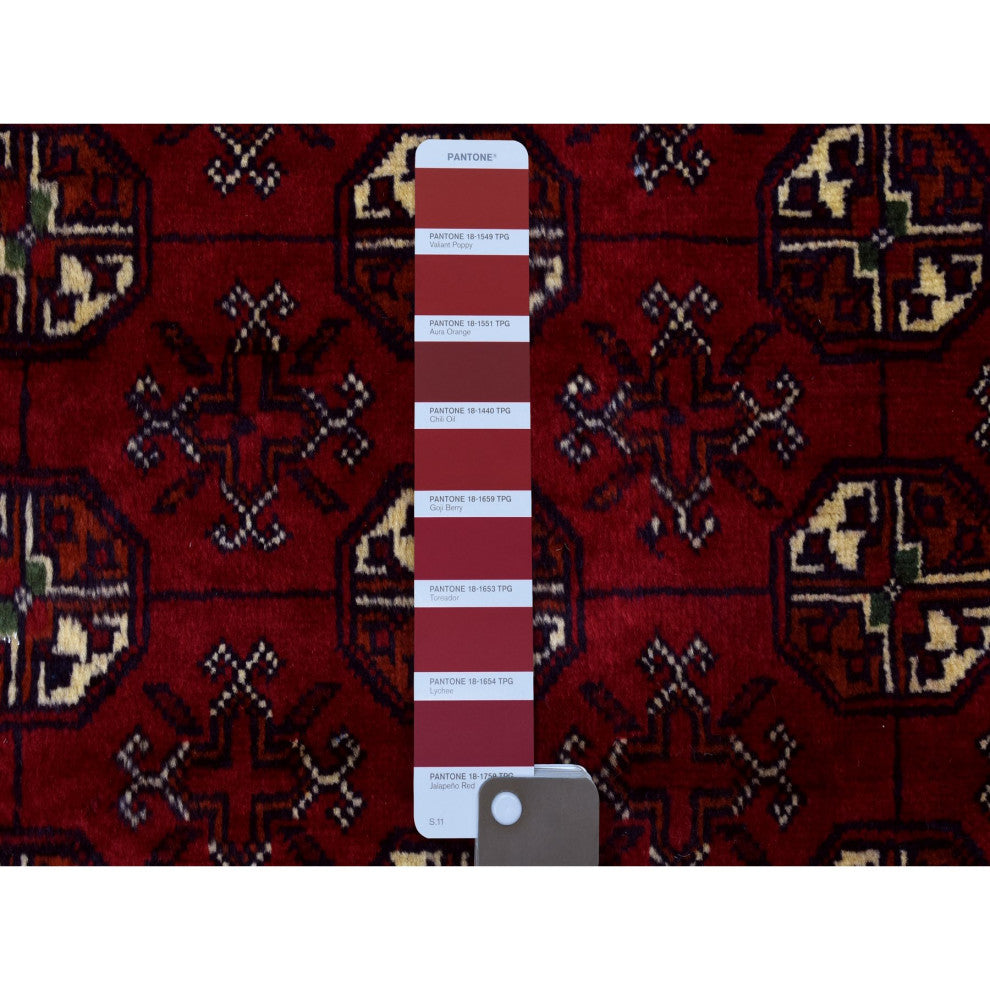 Red Afghan Khamyab Bokara Wool Tribal Hand Knotted Mat Oriental Rug, 2'7"x3'10"