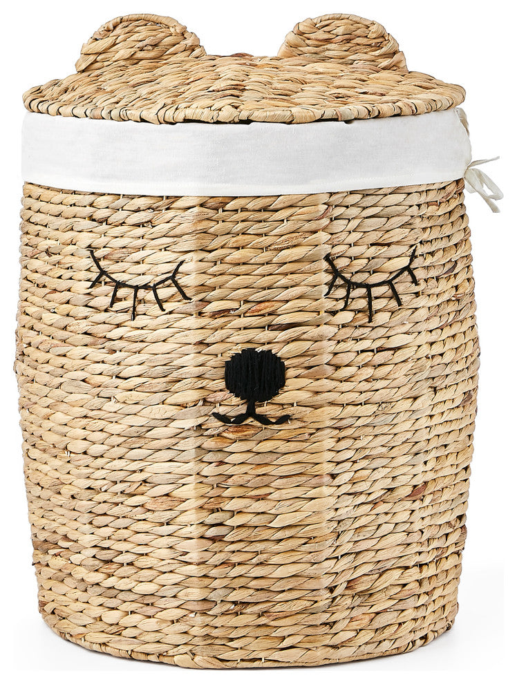 4-Piece Set Round Bear Hamper Set, Natural