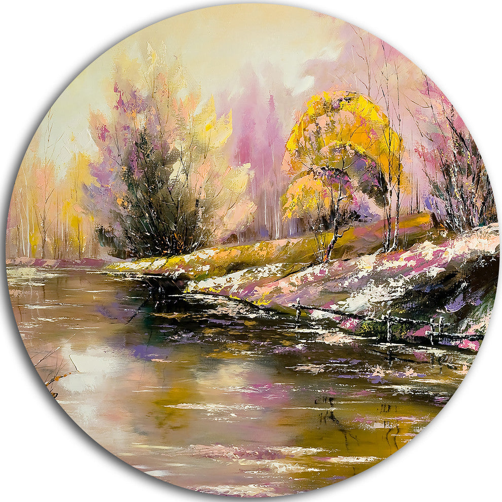 River'S Farwell To Autumn, Landscape Large Disc Metal Wall Art, 23"