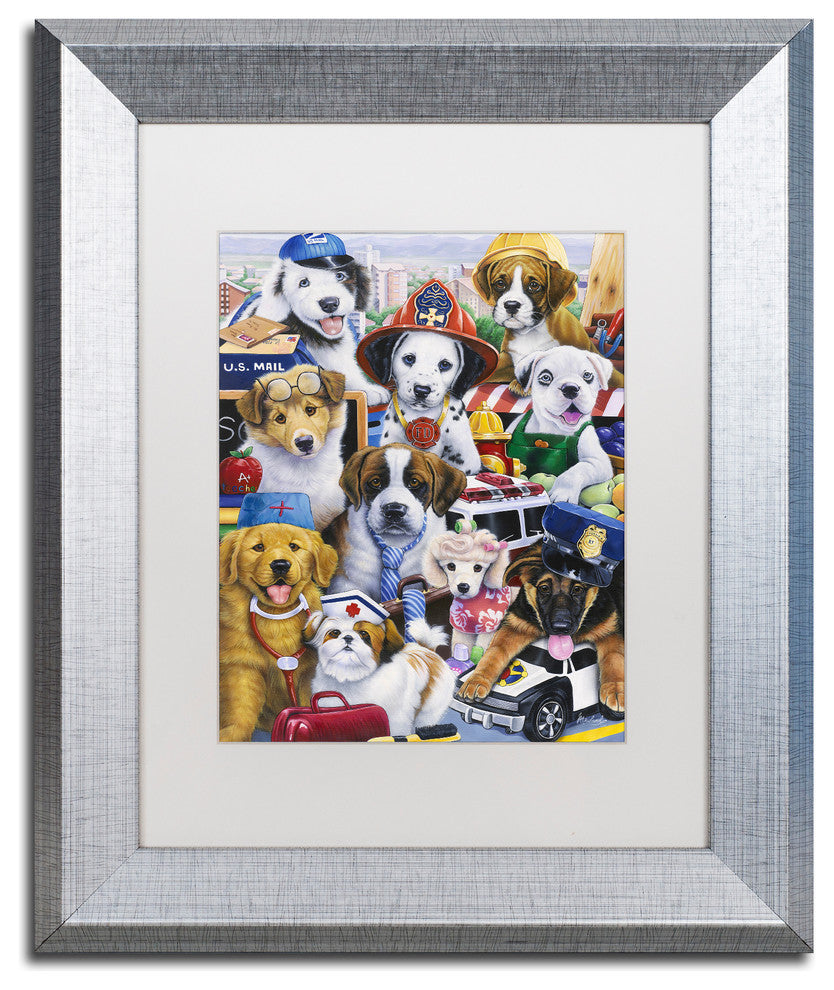 Jenny Newland 'Working Puppies' Matted Framed Art, 14x11