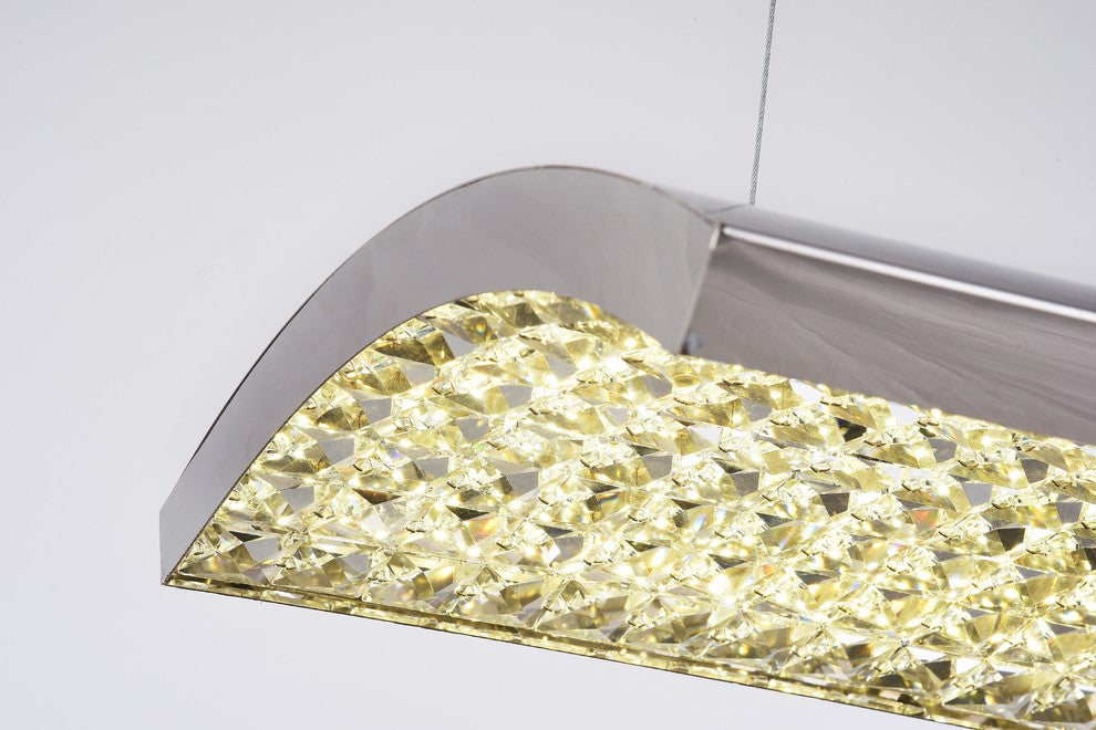 Curved Stainless Steel Frame LED Light Fixture With Clear Crystal Interior