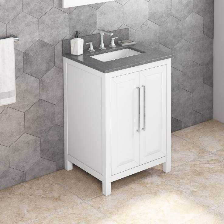 Cade Transitional 24" White Bathroom Vanity, Steel Grey Cultured Marble Vanity T