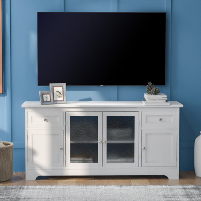 65 inch TV stand with 4 doors adjustable panels cabinet with white finish