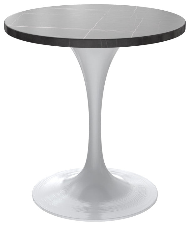 27 Round Dining Table, White Base with Sintered Stone Black Top