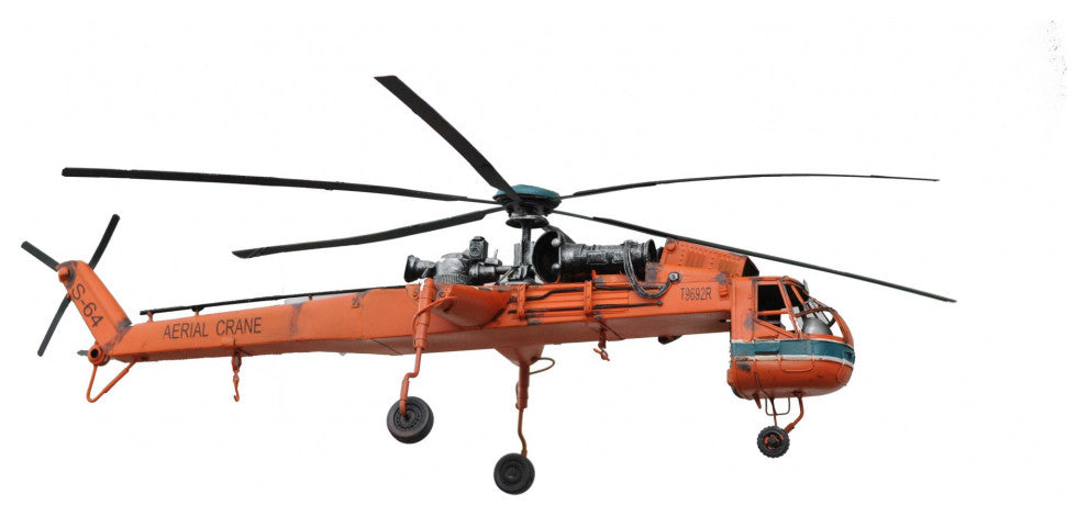 12" Orange Metal Hand Painted Model Airplane Tabletop Sculpture