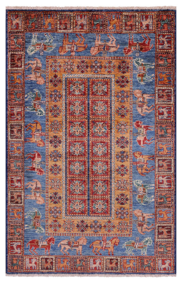 3' 3" X 5' 0" Handmade Antiqued Pazyryk Historical Design Rug Q10699