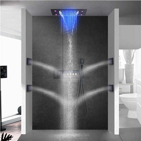 Led Waterfall Rainfall Shower System, Body Jets and Hand Shower, Chrome