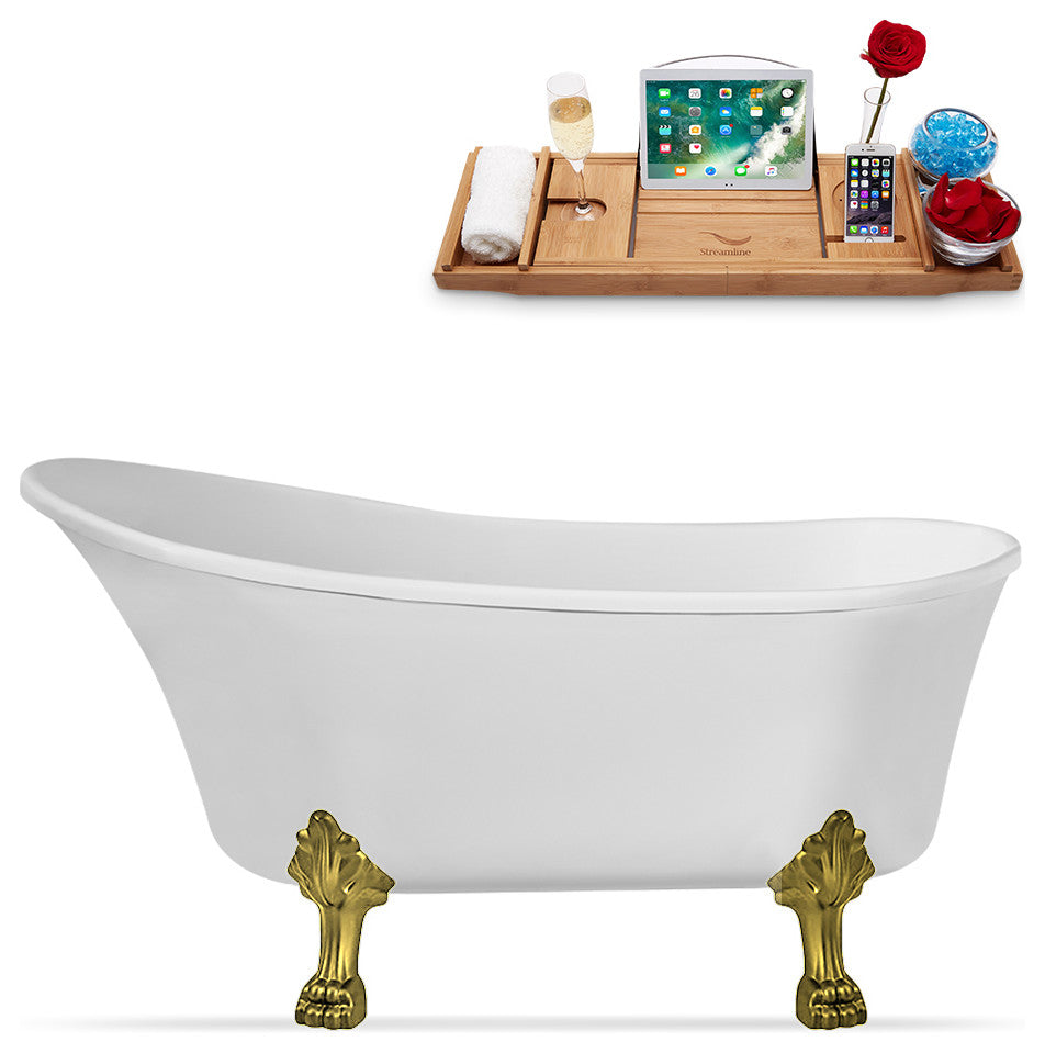 63" Streamline N348BGL-IN-BGL Clawfoot Tub and Tray With Internal Drain