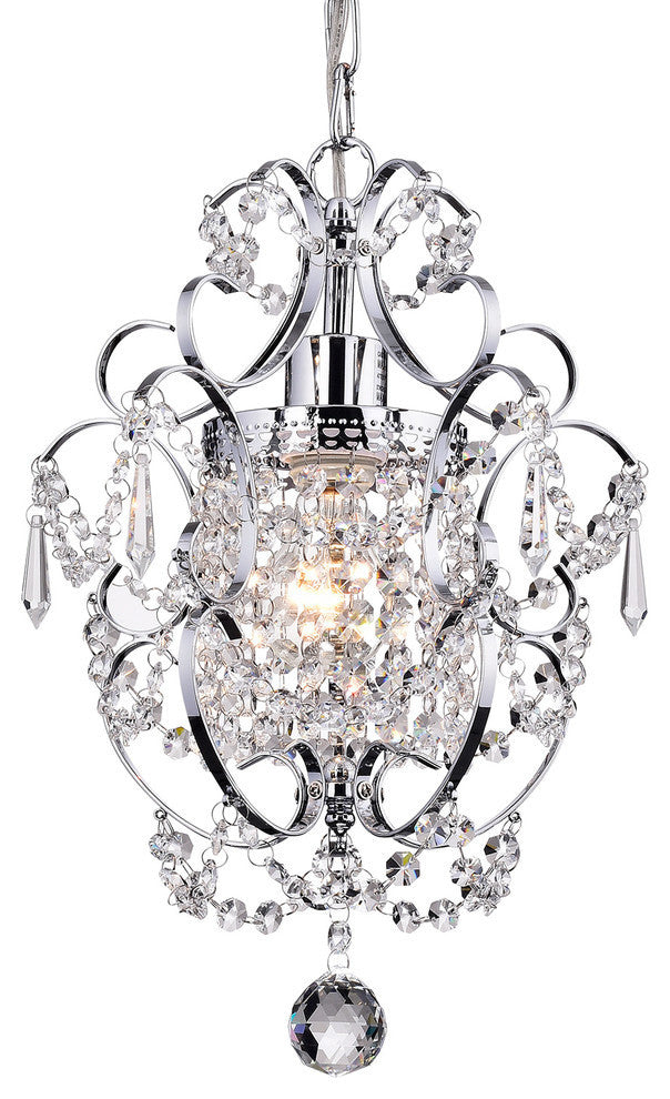 Amorette 1-Light Chrome Glam Lighting Mini Pendant Chandelier With Crystals