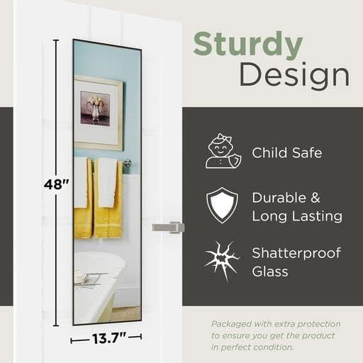 Over The Door Mirror Full Length 13.7"x48" - Aluminum Frame Bathroom