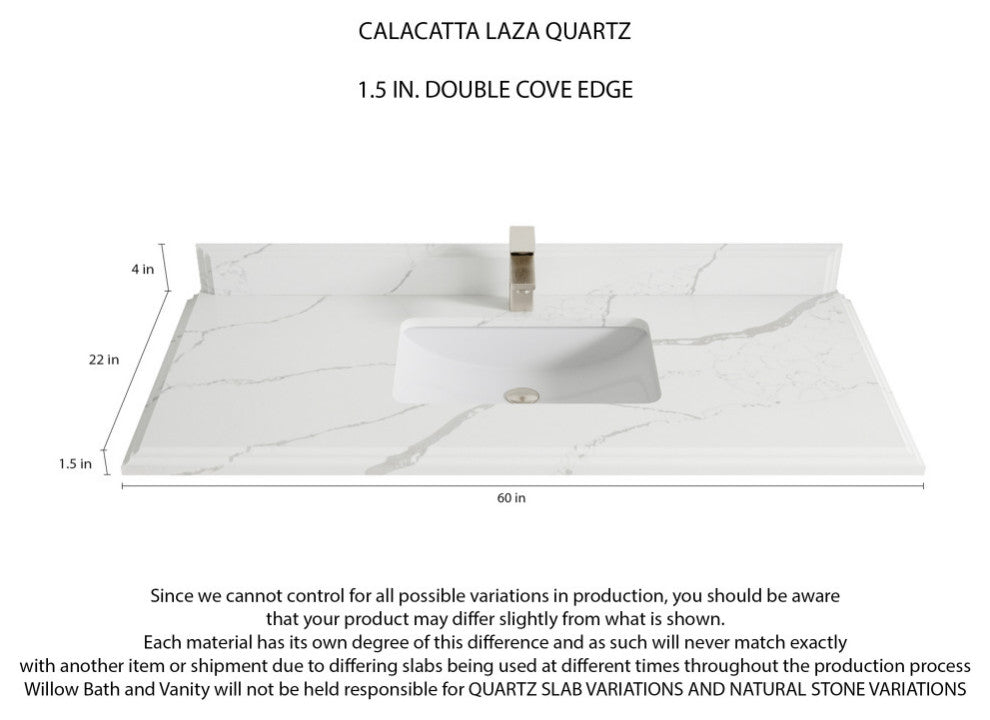 Sonoma 60 Single Sink Reeded Bathroom Vanity in White 1.5" Calacatta Laza