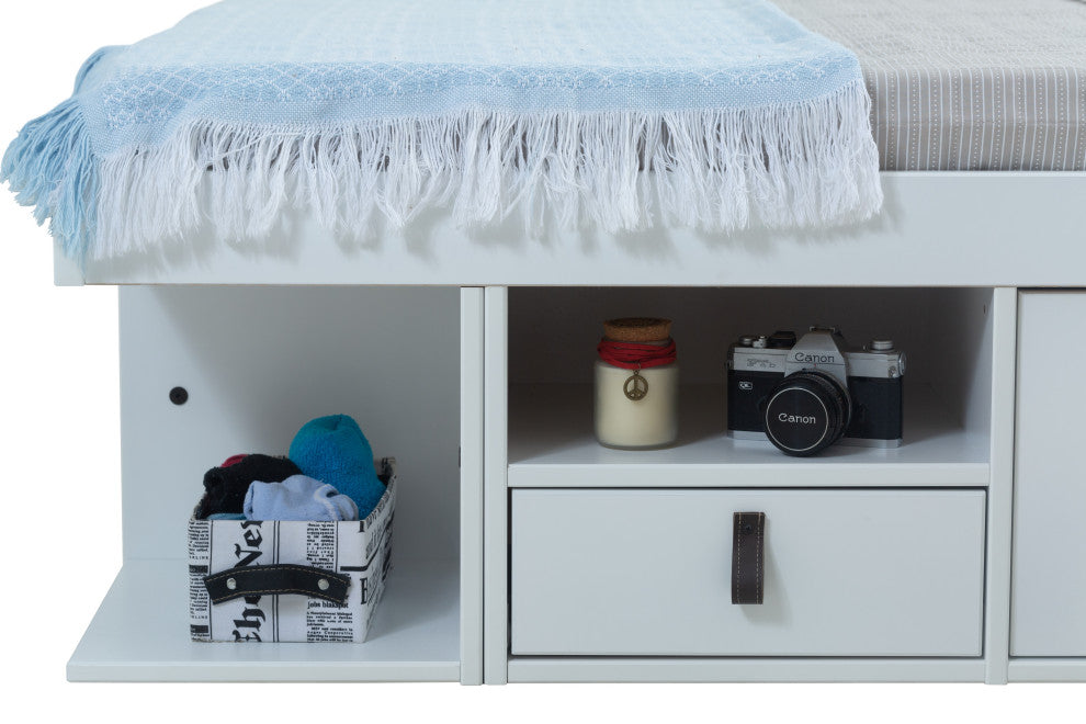 Memomad Bali Storage Platform Bed with Drawers (Full Size, Off White)