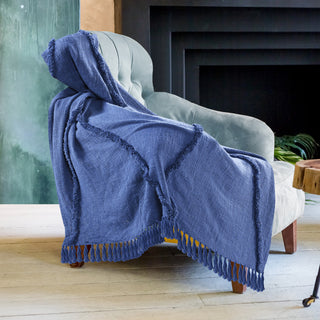 Bohemian Basics Decorative Diamond Tufted Cotton Throw Blanket, Galaxy Blue