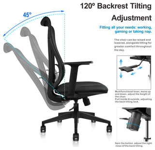 Ergonomic Office Desk Chair With Adjustable Lumbar High Mesh Back, Black