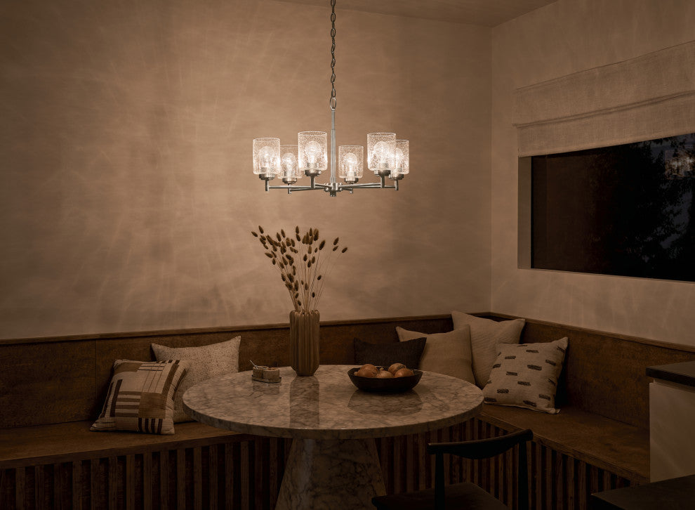 Winslow 26" 6 Light Chandelier With Clear Seeded Glass, Brushed Nickel