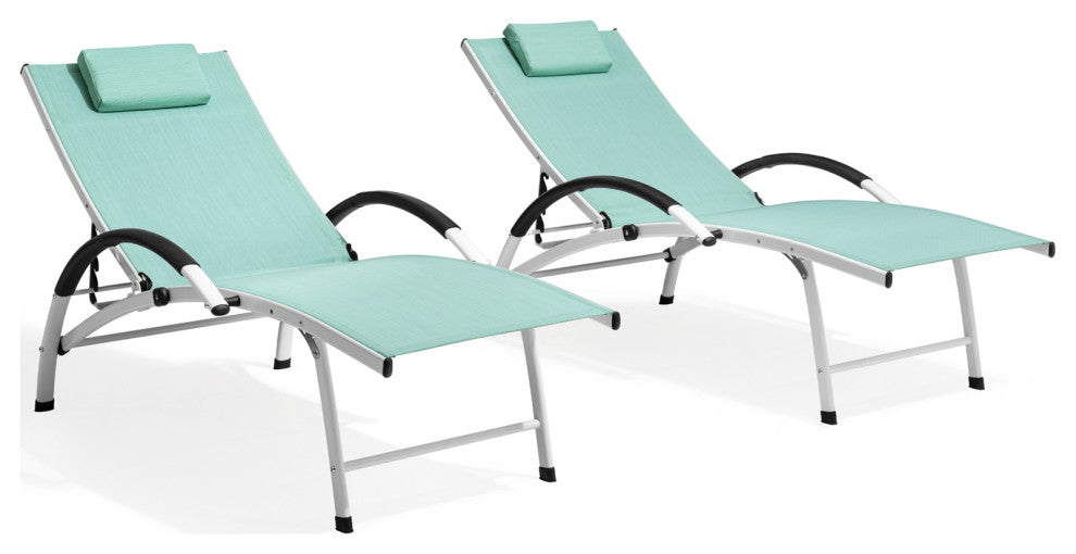 2PCS Outdoor Folding Reclining Chaise Lounge Chair, Green