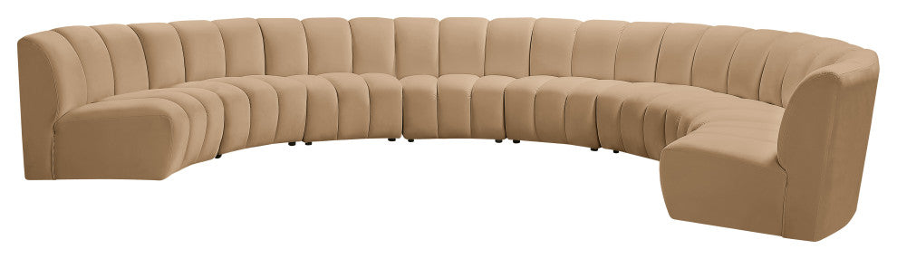 Infinity Channel Tufted Velvet Modular Chair, Camel, 8 Piece