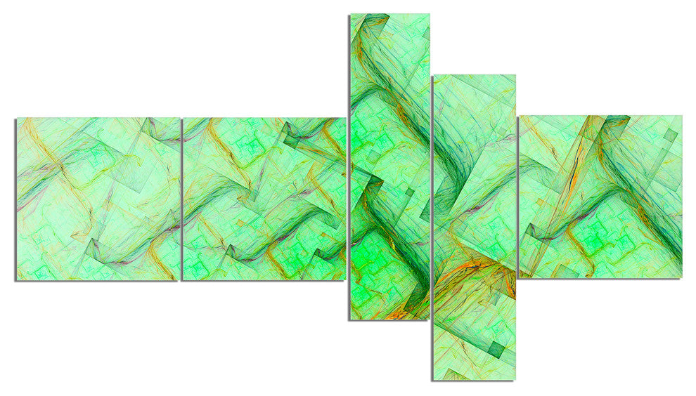 Light Green Electric Lightning, Abstract Art on Canvas, 60"x32", 5 panels