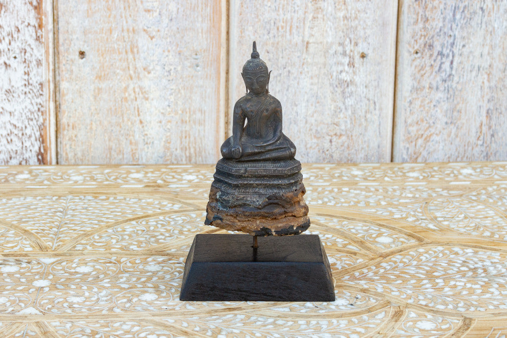 Early 19th Century Wood and Metal Alloy Burmese Buddha