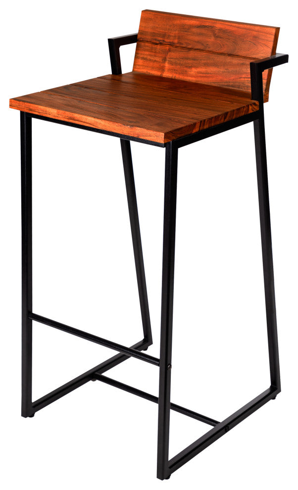 Benzara UPT-272013 30" Industrial Style Acacia Wood Barstool Brown/Black