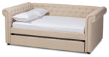 Beige Fabric Upholstered Full Size Daybed with Trundle