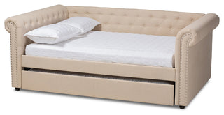 Beige Fabric Upholstered Full Size Daybed with Trundle