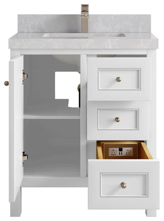 Nashville 30" Single Sink Bath Vanity, White 2" Pearl Light Gray