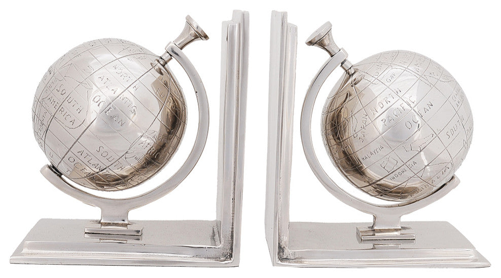 Alum Globe Bookend Set Of Two Aluminum Home Decor