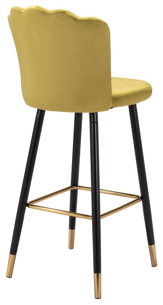 Bar Stool Chair Barstool, Steel Metal, Fabric, Yellow, Black, Gold, Cafe Bistro