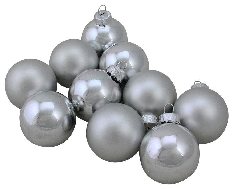 10-Piece Shiny and Matte Glass Ball Christmas Ornament Set, Silver