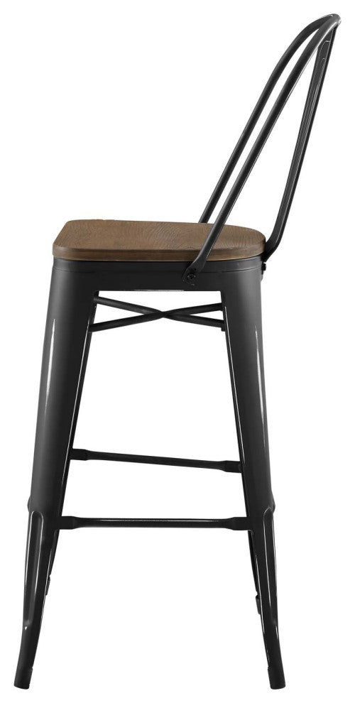 Bar Stool Chair Barstool, Set of 2, Wood, Metal, Black, Modern, Bar Pub Bistro