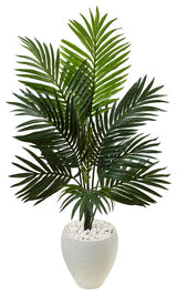 4.5' Kentia Palm Artificial Tree, White Oval Planter