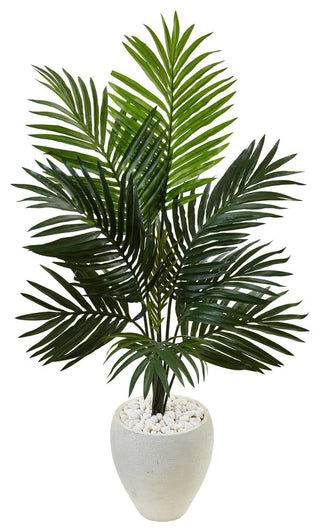 4.5' Kentia Palm Artificial Tree, White Oval Planter