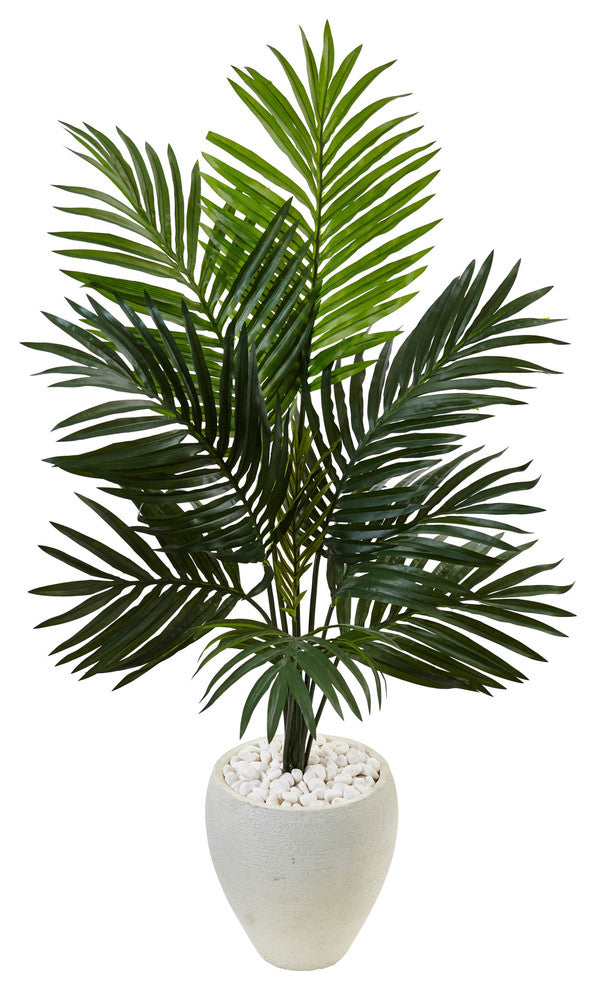 4.5' Kentia Palm Artificial Tree, White Oval Planter